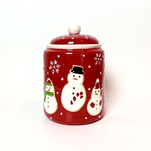 Hallmark Ceramic Christmas Cookie Jar Snowman Snowflakes Holiday Hosting Decor - Picture 1 of 10
